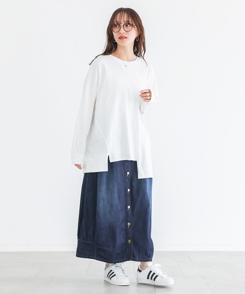 n'OrLABEL(ノアールレーベル)の「アシメ切替ランダムヘムカットソー(Tシャツ/カットソー・レディース・ブラック/オフホワイト/ブルー・FREE)」の7枚目の写真