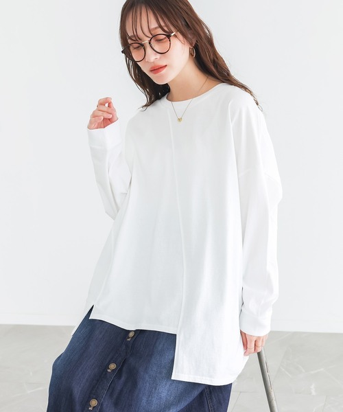 n'OrLABEL(ノアールレーベル)の「アシメ切替ランダムヘムカットソー(Tシャツ/カットソー・レディース・ブラック/オフホワイト/ブルー・FREE)」の8枚目の写真