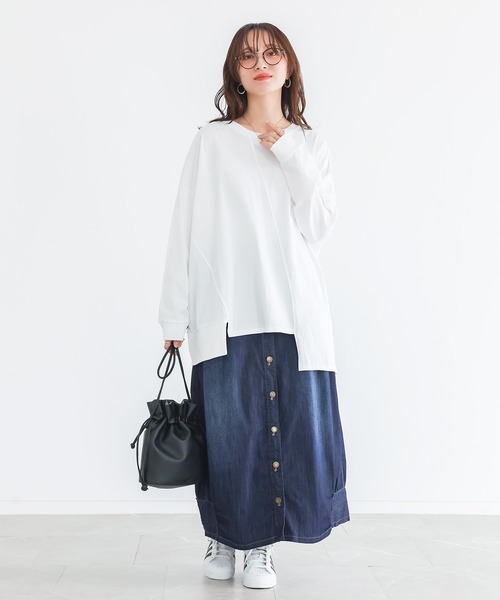 n'OrLABEL(ノアールレーベル)の「アシメ切替ランダムヘムカットソー(Tシャツ/カットソー・レディース・ブラック/オフホワイト/ブルー・FREE)」の9枚目の写真