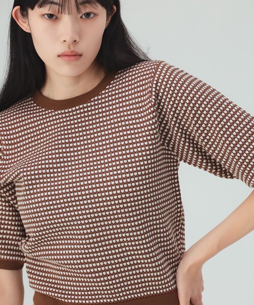 BEAMS HEART(ビームスハート)の「ハニカム ジャカード プルオーバー(Tシャツ/カットソー・レディース・ブラウン/ブルー/ブラック・FREE)」の1枚目の写真