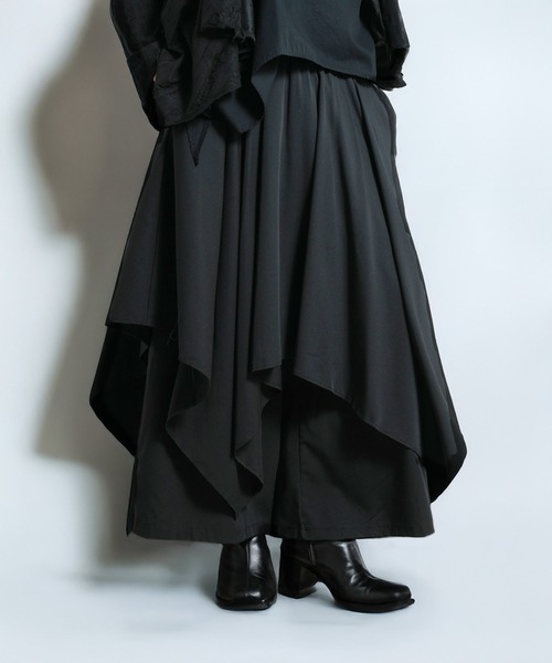 Irregular cut gather drape pants/イレギュラーカットギャザー