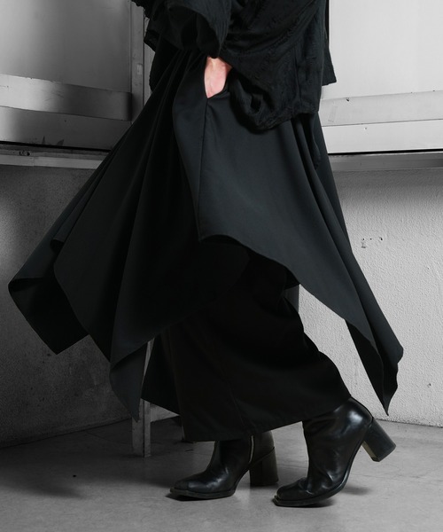 Irregular cut gather drape pants/イレギュラーカットギャザー