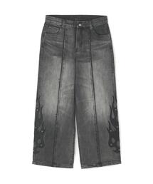 SUPPLIER(�T�v���C���[)��SUPPLIER/�T�v���C���[/Fire Tribal Leather Patch Baggy Denim(�f�j���p���c)