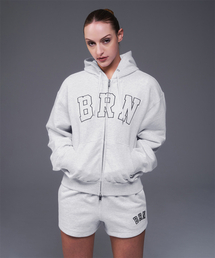 W BRN RELAX FIT HOODIE ZIP-UP [WHITE MELANGE]