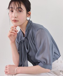 VIS（ビス）の「ドット＆無地ラメ楊柳ボウタイブラウス（シャツ/ブラウス・レディース）」