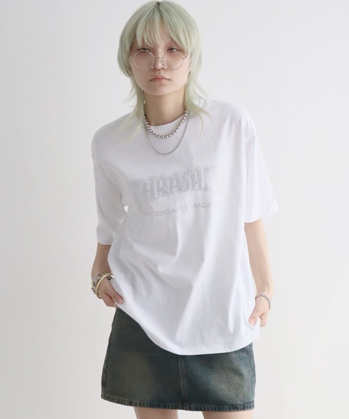 THRASHER（スラッシャー）の「【THRASHER/スラッシャー】ラメ総柄 ラインストーン 半袖Tシャツ（Tシャツ/カットソー・メンズ・ブラック/ホワイト/ピンク・M/L/XL）」の4枚目の写真