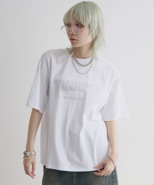 THRASHER（スラッシャー）の「【THRASHER/スラッシャー】ラメ総柄 ラインストーン 半袖Tシャツ（Tシャツ/カットソー・メンズ・ブラック/ホワイト/ピンク・M/L/XL）」の5枚目の写真