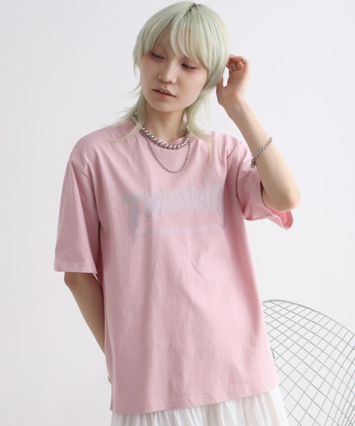 THRASHER（スラッシャー）の「【THRASHER/スラッシャー】ラメ総柄 ラインストーン 半袖Tシャツ（Tシャツ/カットソー・メンズ・ブラック/ホワイト/ピンク・M/L/XL）」の12枚目の写真