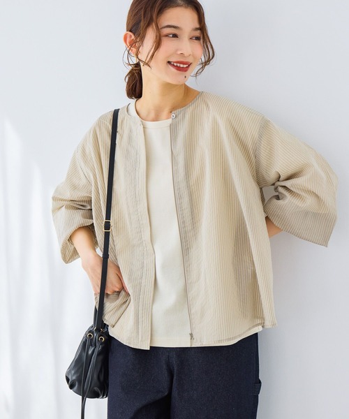 studio CLIP（スタディオクリップ）の「シアーストライプフレアブルゾンブラウス（シャツ/ブラウス・レディース・その他2/その他1/その他4・FREE）」の2枚目の写真