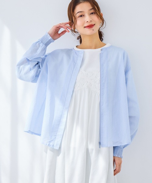 studio CLIP（スタディオクリップ）の「シアーストライプフレアブルゾンブラウス（シャツ/ブラウス・レディース・その他2/その他1/その他4・FREE）」の3枚目の写真