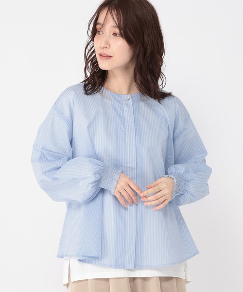 studio CLIP（スタディオクリップ）の「シアーストライプフレアブルゾンブラウス（シャツ/ブラウス・レディース・その他2/その他1/その他4・FREE）」の9枚目の写真