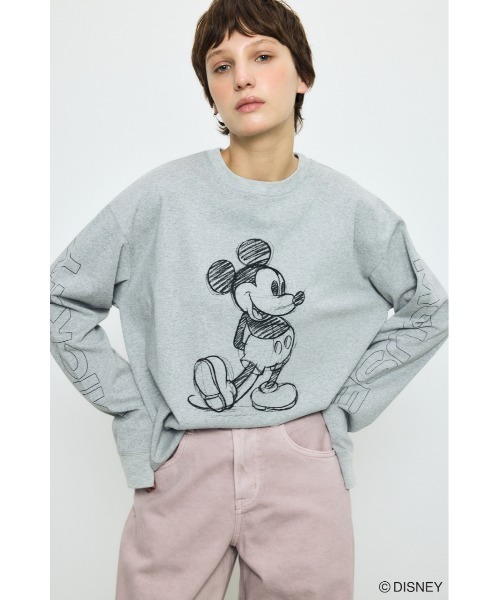 AZUL by moussy(アズールバイマウジー)の「【身長/骨格別着用画像あり】ADスケッチプリントロンT / MICKEY ディズニー ミッキー キャラクター コラボ 春服 夏服 秋服(Tシャツ/カットソー・レディース・オフホワイト/杢グレー/ブラック・SMALL/MEDIUM)」の1枚目の写真