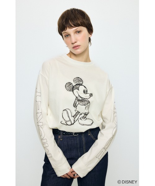AZUL by moussy(アズールバイマウジー)の「【身長/骨格別着用画像あり】ADスケッチプリントロンT / MICKEY ディズニー ミッキー キャラクター コラボ 春服 夏服 秋服(Tシャツ/カットソー・レディース・オフホワイト/杢グレー/ブラック・SMALL/MEDIUM)」の2枚目の写真