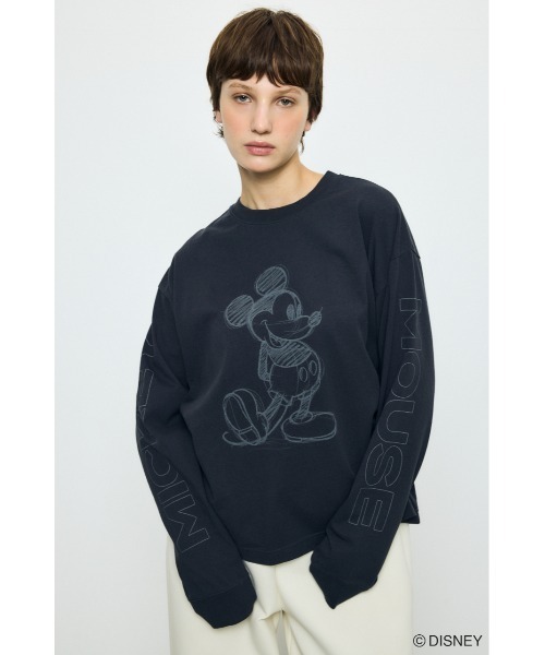 AZUL by moussy(アズールバイマウジー)の「【身長/骨格別着用画像あり】ADスケッチプリントロンT / MICKEY ディズニー ミッキー キャラクター コラボ 春服 夏服 秋服(Tシャツ/カットソー・レディース・オフホワイト/杢グレー/ブラック・SMALL/MEDIUM)」の3枚目の写真