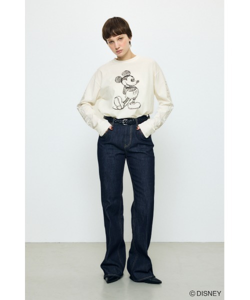AZUL by moussy(アズールバイマウジー)の「【身長/骨格別着用画像あり】ADスケッチプリントロンT / MICKEY ディズニー ミッキー キャラクター コラボ 春服 夏服 秋服(Tシャツ/カットソー・レディース・オフホワイト/杢グレー/ブラック・SMALL/MEDIUM)」の5枚目の写真