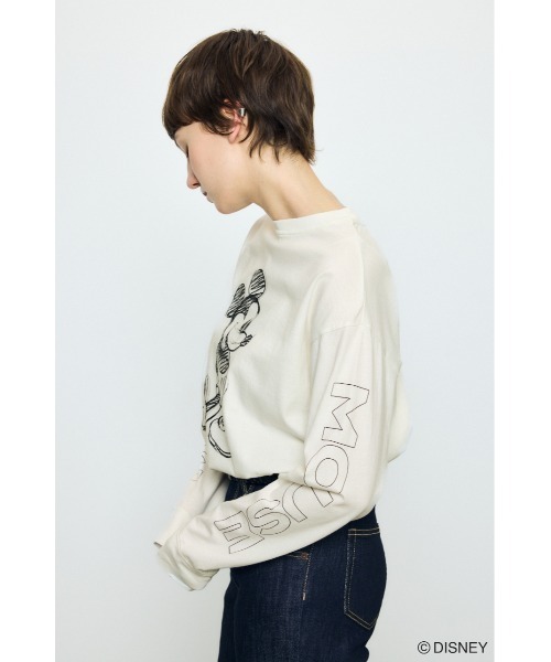 AZUL by moussy(アズールバイマウジー)の「【身長/骨格別着用画像あり】ADスケッチプリントロンT / MICKEY ディズニー ミッキー キャラクター コラボ 春服 夏服 秋服(Tシャツ/カットソー・レディース・オフホワイト/杢グレー/ブラック・SMALL/MEDIUM)」の6枚目の写真