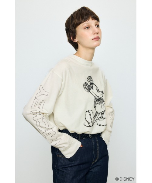 AZUL by moussy(アズールバイマウジー)の「【身長/骨格別着用画像あり】ADスケッチプリントロンT / MICKEY ディズニー ミッキー キャラクター コラボ 春服 夏服 秋服(Tシャツ/カットソー・レディース・オフホワイト/杢グレー/ブラック・SMALL/MEDIUM)」の7枚目の写真