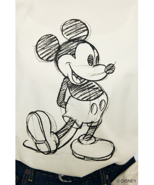 AZUL by moussy(アズールバイマウジー)の「【身長/骨格別着用画像あり】ADスケッチプリントロンT / MICKEY ディズニー ミッキー キャラクター コラボ 春服 夏服 秋服(Tシャツ/カットソー・レディース・オフホワイト/杢グレー/ブラック・SMALL/MEDIUM)」の10枚目の写真