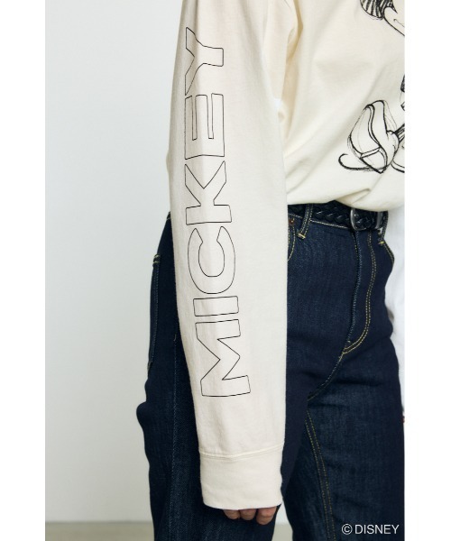 AZUL by moussy(アズールバイマウジー)の「【身長/骨格別着用画像あり】ADスケッチプリントロンT / MICKEY ディズニー ミッキー キャラクター コラボ 春服 夏服 秋服(Tシャツ/カットソー・レディース・オフホワイト/杢グレー/ブラック・SMALL/MEDIUM)」の12枚目の写真