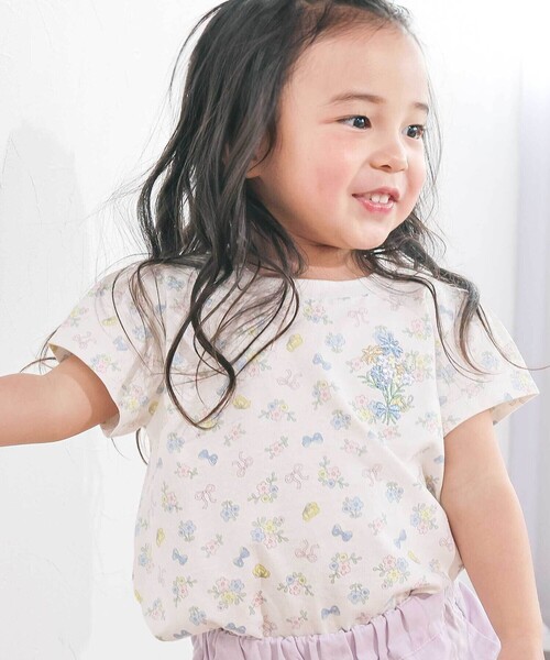 SLAP SLIP（スラップスリップ）の「【スララク/防汚加工/オーガニックコットン】ときめき女の子半袖Tシャツ(80~130cm)（Tシャツ/カットソー・キッズ・ホワイト/ピンク/グリーン/ホワイト系その他/イエロー/オフホワイト/ブルー/ピンク系その他・80ｃｍ/90cm/110cm/100cm/120cm/130cm）」の2枚目の写真
