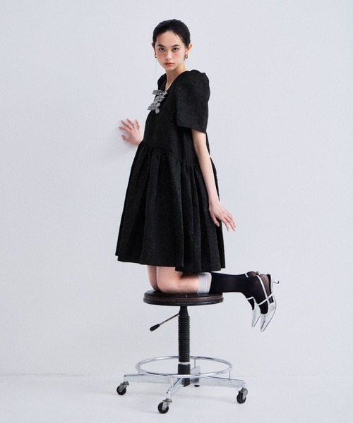 ANDRESD（アンドレスド）の「エッジリボンミニドレス / edge ribbon mini dress（ドレス・レディース・イエロー/オフホワイト/ブラウン/ライトグリーン/ブラック・M/S）」の19枚目の写真