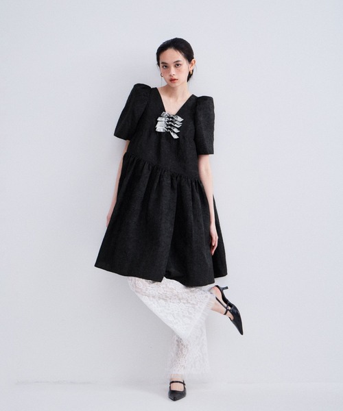 ANDRESD（アンドレスド）の「エッジリボンミニドレス / edge ribbon mini dress（ドレス・レディース・イエロー/オフホワイト/ブラウン/ライトグリーン/ブラック・M/S）」の21枚目の写真
