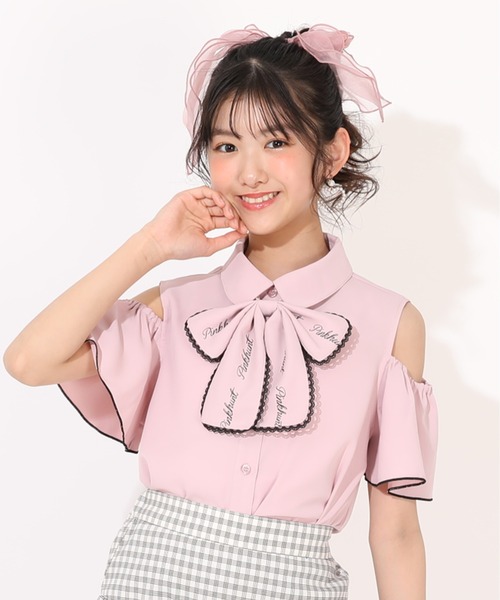 PINKHUNT(ピンクハント)の「PINKHUNT ビッグリボン付き肩あきシャツ 1507K(シャツ/ブラウス・キッズ・ベビーピンク/スカイブルー系1/ホワイト・120cm/130cm/140cm/150cm/160cm)」の3枚目の写真