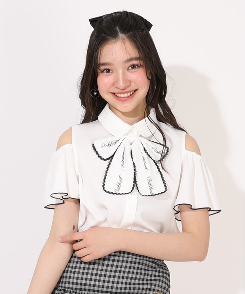 PINKHUNT(ピンクハント)の「PINKHUNT ビッグリボン付き肩あきシャツ 1507K(シャツ/ブラウス・キッズ・ベビーピンク/スカイブルー系1/ホワイト・120cm/130cm/140cm/150cm/160cm)」の2枚目の写真