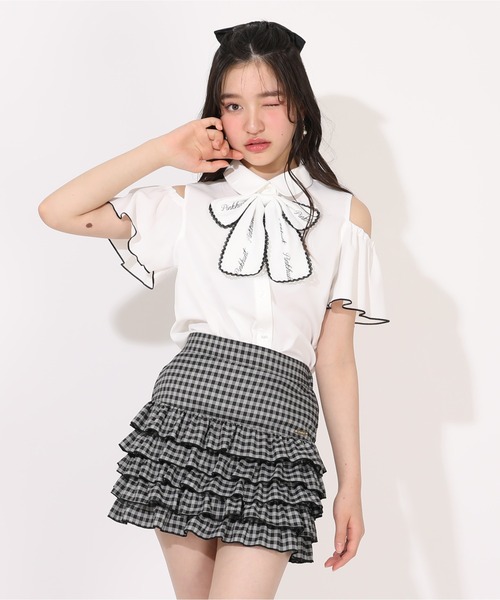 PINKHUNT(ピンクハント)の「PINKHUNT ビッグリボン付き肩あきシャツ 1507K(シャツ/ブラウス・キッズ・ベビーピンク/スカイブルー系1/ホワイト・120cm/130cm/140cm/150cm/160cm)」の10枚目の写真