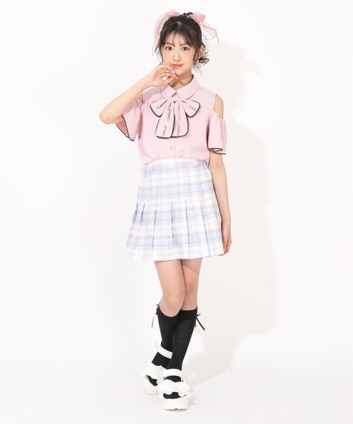 PINKHUNT(ピンクハント)の「PINKHUNT ビッグリボン付き肩あきシャツ 1507K(シャツ/ブラウス・キッズ・ベビーピンク/スカイブルー系1/ホワイト・120cm/130cm/140cm/150cm/160cm)」の6枚目の写真