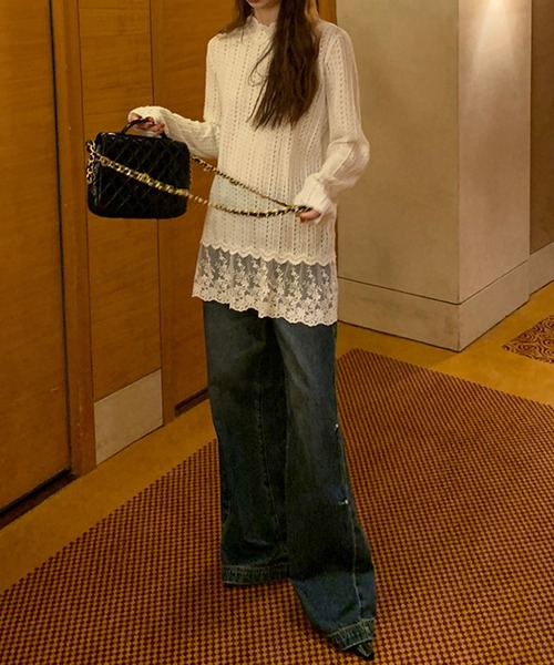 by LEGNA(バイレグナ)の「レースきれいめカットソー(Tシャツ/カットソー・レディース・ホワイト・LARGE/MEDIUM)」の2枚目の写真