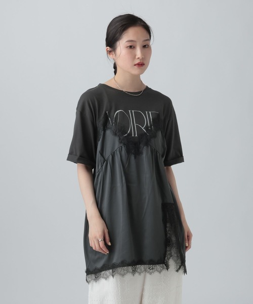 LEPSIM（レプシィム）の「キャミドッキングプリントプルオーバー　668383（Tシャツ/カットソー・レディース・チャコールグレー/ホワイト×ブラック/アイボリー・FREE）」の3枚目の写真