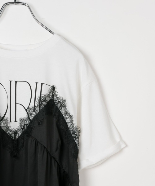 LEPSIM（レプシィム）の「キャミドッキングプリントプルオーバー　668383（Tシャツ/カットソー・レディース・チャコールグレー/ホワイト×ブラック/アイボリー・FREE）」の6枚目の写真