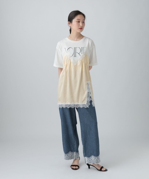 LEPSIM(レプシィム)の「キャミドッキングプリントプルオーバー 668383(Tシャツ/カットソー・レディース・チャコールグレー/ホワイト×ブラック/アイボリー/ブラウン・FREE)」の18枚目の写真