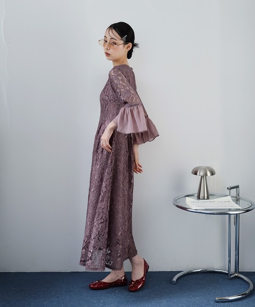 Doula Doula(ドゥーラドゥーラ)の「切り替えフレアスリーブレースワンピース ドレス(ワンピース・レディース・パープル/ブラック/グレー/ネイビー・L/M)」の18枚目の写真