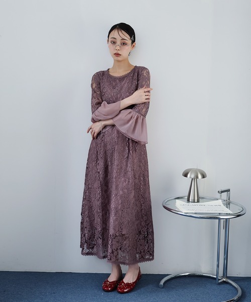 Doula Doula(ドゥーラドゥーラ)の「切り替えフレアスリーブレースワンピース ドレス(ワンピース・レディース・パープル/ブラック/グレー/ネイビー・L/M)」の13枚目の写真