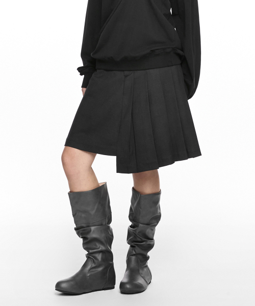 MAGNETIC PLEATED MIDI SKIRT CHARCOAL