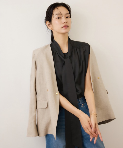 ROPE'（ロペ）の「サテンシルケットボウタイブラウス/イージーケア（シャツ/ブラウス・レディース・ブラック/ベージュ/ターコイズブルー・38）」の15枚目の写真