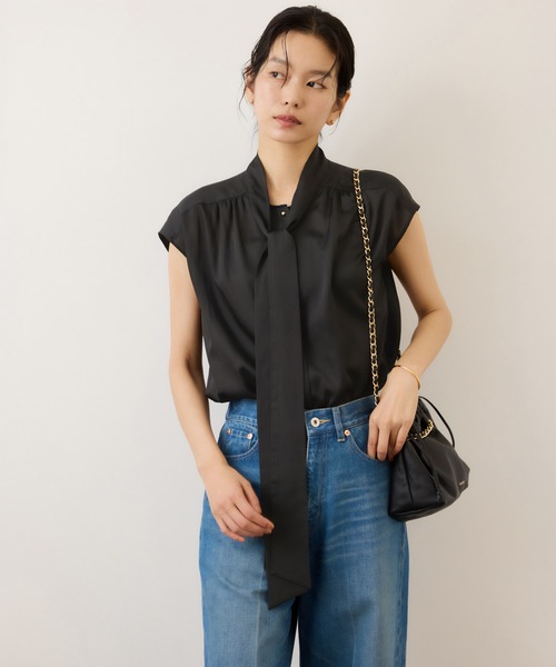 ROPE'（ロペ）の「サテンシルケットボウタイブラウス/イージーケア（シャツ/ブラウス・レディース・ブラック/ベージュ/ターコイズブルー・38）」の17枚目の写真