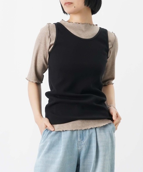 LUCA/LADY LUCK LUCA(ルカ/レディラックルカ)の「LC/LLL ラメテレコ5分袖プルオーバー(Tシャツ/カットソー・レディース・ベージュ/チャコールグレー/オフホワイト・FREE)」の3枚目の写真