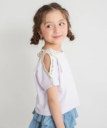 ロゴテープリボン肩あきTシャツ