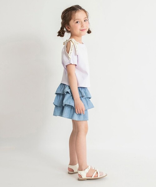 BRANSHES(ブランシェス)の「ロゴテープリボン肩あきTシャツ(Tシャツ/カットソー・キッズ・その他/ラベンダー/オレンジ・90/100/130/110/120/150/140)」の6枚目の写真