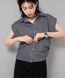 フレンチスリーブストライプシャツ