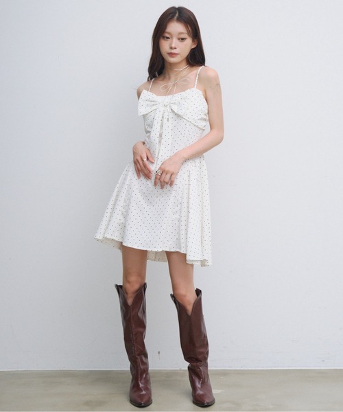 HEIREN(ヘイレーン)の「ビッグリボンキャミフレアワンピース(ワンピース・レディース・ブラック/ホワイト/レッド/ドット・FREE)」の15枚目の写真