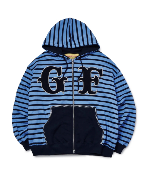 Big Patch Stripe Hoodie Zip Up (BLUE)