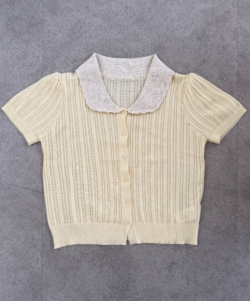 Teem Store（チームストア）の「配色カラー 透かし編みポロニット（Tシャツ/カットソー・レディース・ベージュ/イエロー/グレー/ブラック・F）」の11枚目の写真