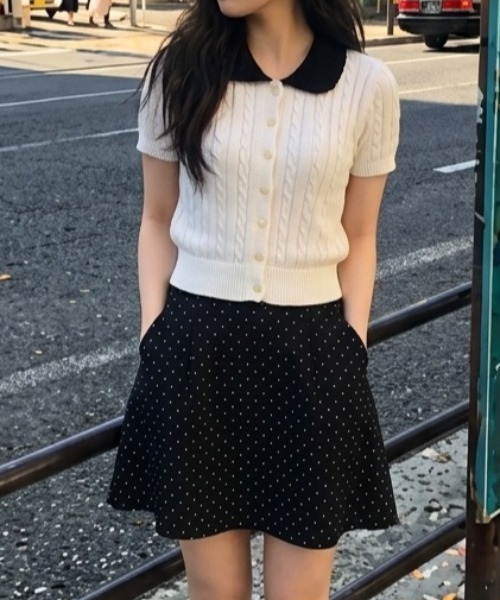 Teem Store（チームストア）の「配色カラー 透かし編みポロニット（Tシャツ/カットソー・レディース・ベージュ/イエロー/グレー/ブラック・F）」の8枚目の写真
