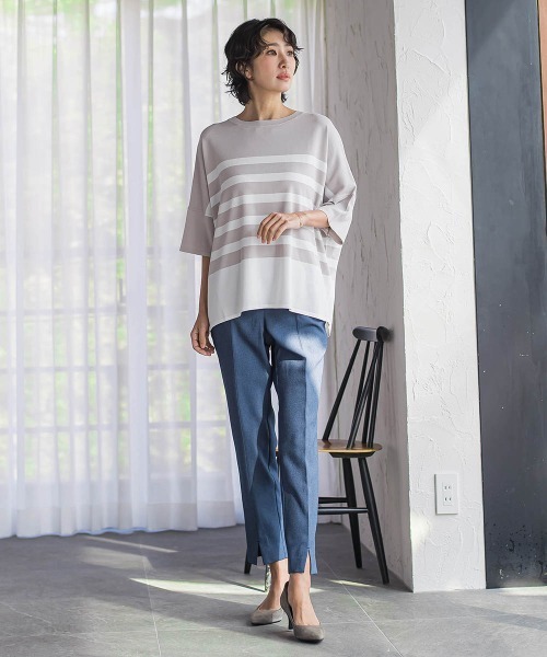 la.f…（ラエフ）の「【WEB限定】”涼感”ボーダーニット（ニット/セーター・レディース・ベージュ系その他/ダークネイビー・9号）」の6枚目の写真