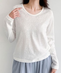 コットン混クルーネック長袖カットソー