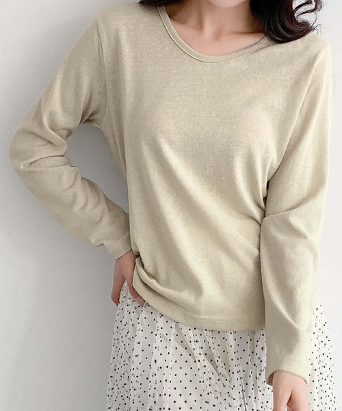 LOWO(ロワ)の「コットン混クルーネック長袖カットソー(Tシャツ/カットソー・レディース・ホワイト/ベージュ/ブルー/グレー・L/M)」の10枚目の写真